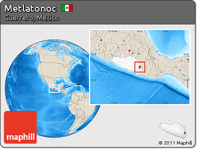Shaded Relief Location Map of Metlatonoc, highlighted parent region