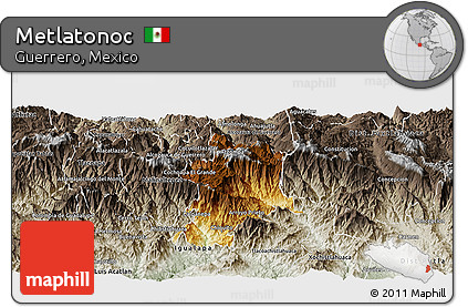 Physical Panoramic Map of Metlatonoc, semi-desaturated