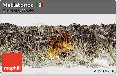 Physical Panoramic Map of Metlatonoc, semi-desaturated