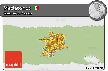 Savanna Style Panoramic Map of Metlatonoc, single color outside