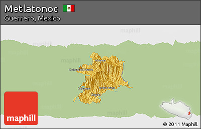 Savanna Style Panoramic Map of Metlatonoc, single color outside
