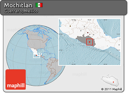 Gray Location Map of Mochitlan, highlighted country, highlighted parent region, hill shading