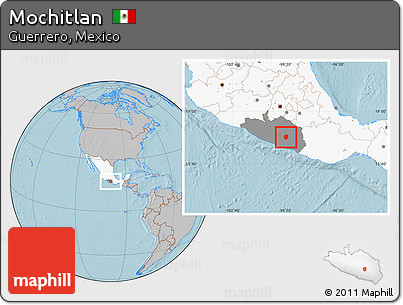Gray Location Map of Mochitlan, highlighted country, highlighted parent region, hill shading