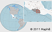 Gray Location Map of Mochitlan, highlighted country, highlighted parent region, hill shading