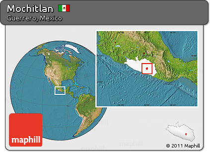 Satellite Location Map of Mochitlan, highlighted parent region