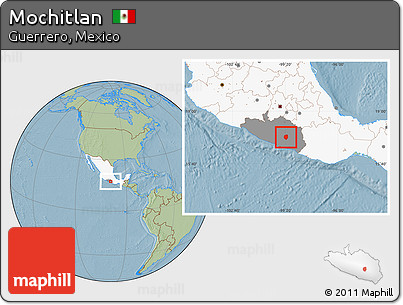 Savanna Style Location Map of Mochitlan, highlighted country, highlighted parent region, hill shading