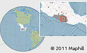 Savanna Style Location Map of Mochitlan, highlighted country, highlighted parent region, hill shading