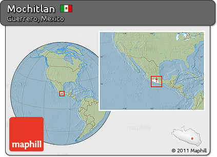Savanna Style Location Map of Mochitlan, highlighted parent region, within the entire country, hill shading