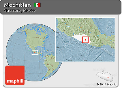 Savanna Style Location Map of Mochitlan, highlighted parent region, hill shading