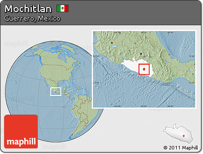 Savanna Style Location Map of Mochitlan, highlighted parent region, hill shading