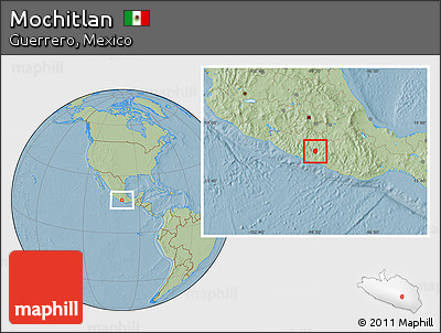 Savanna Style Location Map of Mochitlan, hill shading