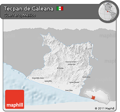 Gray 3D Map of Tecpan De Galeana, single color outside