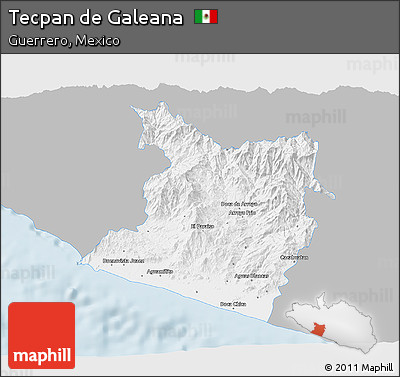 Gray 3D Map of Tecpan De Galeana, single color outside