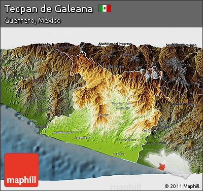 Physical 3D Map of Tecpan De Galeana, darken