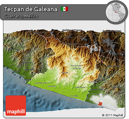 Physical 3D Map of Tecpan De Galeana, darken