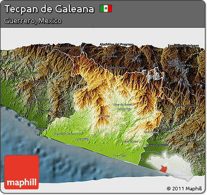 Physical 3D Map of Tecpan De Galeana, darken