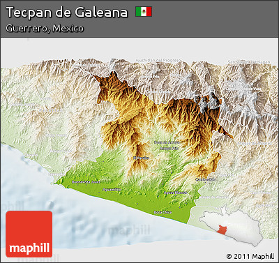 Physical 3D Map of Tecpan De Galeana, lighten