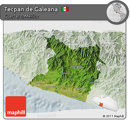 Satellite 3D Map of Tecpan De Galeana, lighten