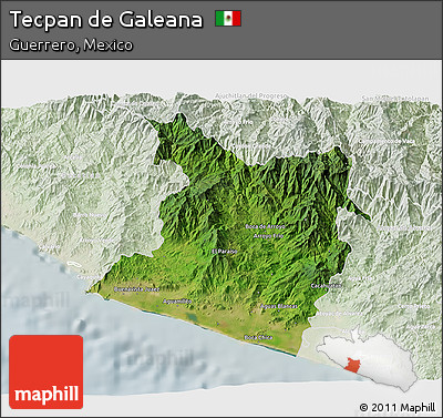 Satellite 3D Map of Tecpan De Galeana, lighten