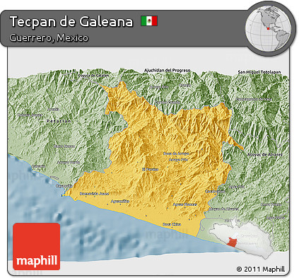 Savanna Style 3D Map of Tecpan De Galeana