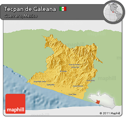 Savanna Style 3D Map of Tecpan De Galeana, single color outside