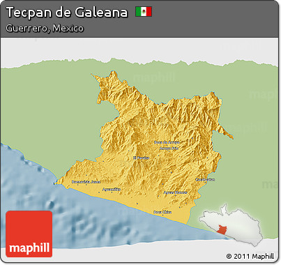 Savanna Style 3D Map of Tecpan De Galeana, single color outside