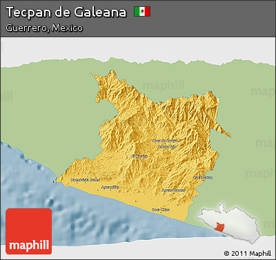 Savanna Style 3D Map of Tecpan De Galeana, single color outside
