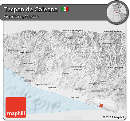 Silver Style 3D Map of Tecpan De Galeana