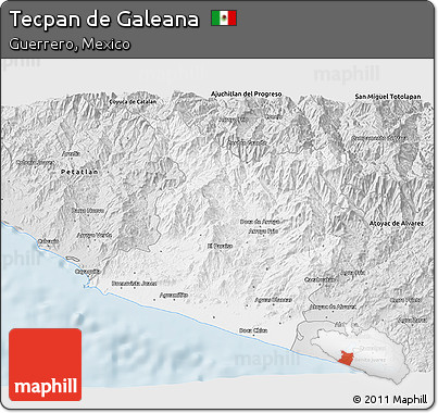 Silver Style 3D Map of Tecpan De Galeana