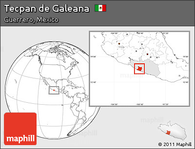 Blank Location Map of Tecpan De Galeana, highlighted parent region