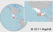 Gray Location Map of Tecpan de Galeana, highlighted country, highlighted parent region, within the entire country, hill shading