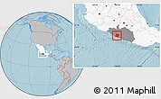 Gray Location Map of Tecpan de Galeana, highlighted country, highlighted parent region, hill shading