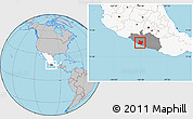 Gray Location Map of Tecpan de Galeana, highlighted country, highlighted parent region
