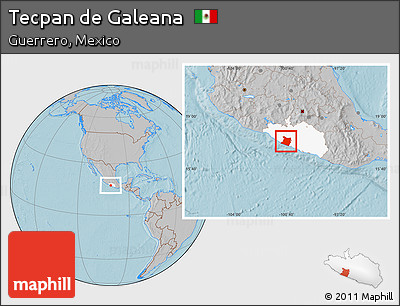 Gray Location Map of Tecpan De Galeana, highlighted parent region, hill shading
