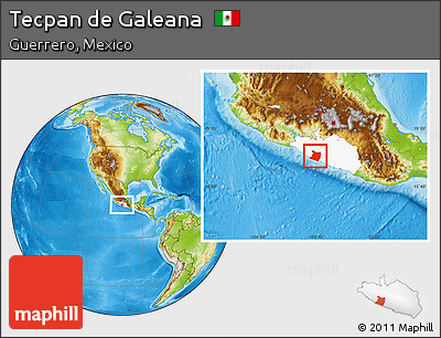Physical Location Map of Tecpan De Galeana, highlighted parent region