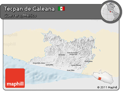 Classic Style Panoramic Map of Tecpan De Galeana, single color outside