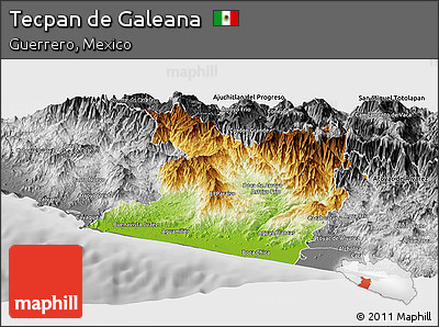 Physical Panoramic Map of Tecpan De Galeana, desaturated