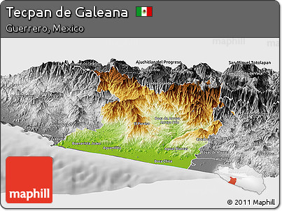 Physical Panoramic Map of Tecpan De Galeana, desaturated