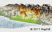 Physical Panoramic Map of Tecpan de Galeana, semi-desaturated