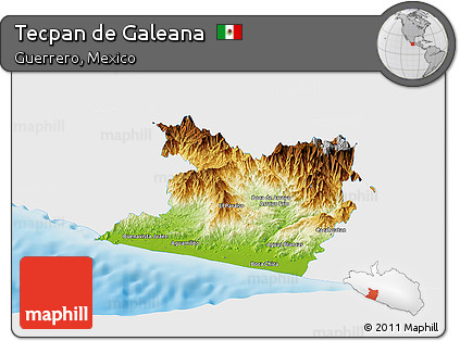 Physical Panoramic Map of Tecpan De Galeana, single color outside
