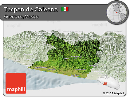 Satellite Panoramic Map of Tecpan De Galeana, lighten