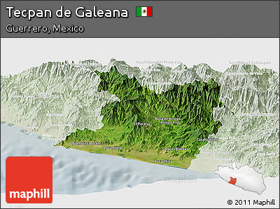 Satellite Panoramic Map of Tecpan De Galeana, lighten