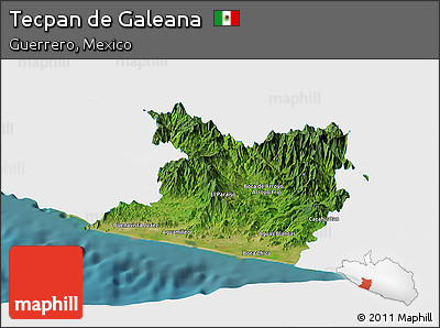 Satellite Panoramic Map of Tecpan De Galeana, single color outside