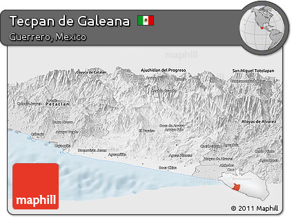 Silver Style Panoramic Map of Tecpan De Galeana