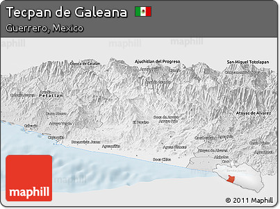 Silver Style Panoramic Map of Tecpan De Galeana