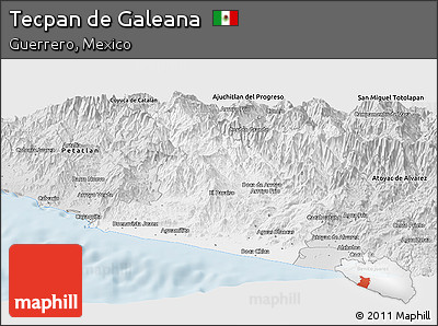 Silver Style Panoramic Map of Tecpan De Galeana