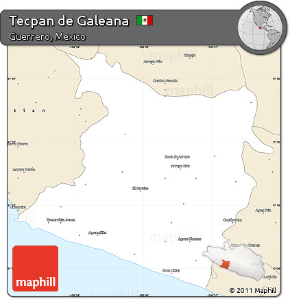 Classic Style Simple Map of Tecpan De Galeana