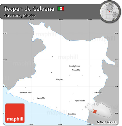 Gray Simple Map of Tecpan De Galeana, single color outside