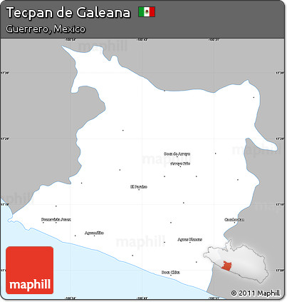Gray Simple Map of Tecpan De Galeana, single color outside