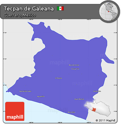 Political Simple Map of Tecpan De Galeana, single color outside